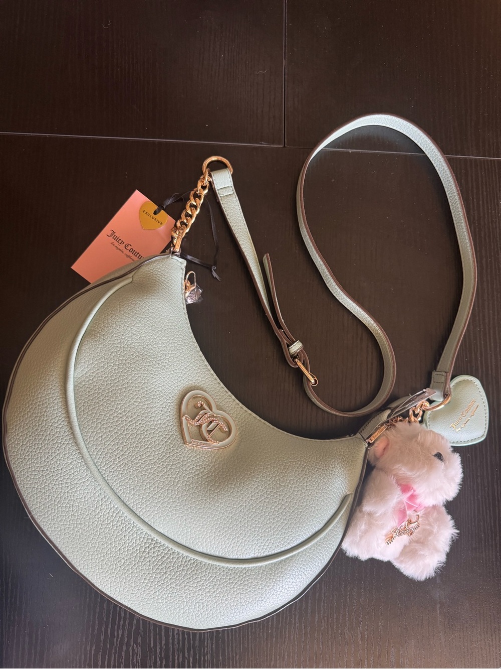 Juicy Couture Mint Crescent Crossbody Bag with Plush Bear Charm